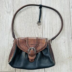 Brighton coin purse in black pebbled leather and brown crocodile